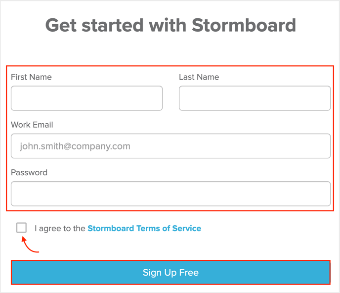 Get Started With Stormboard Sign Up Form Screenshot