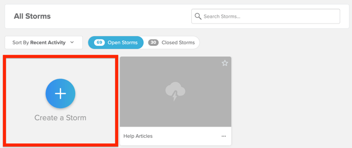 Image showing how to create a storm on Stormboard's dashboard