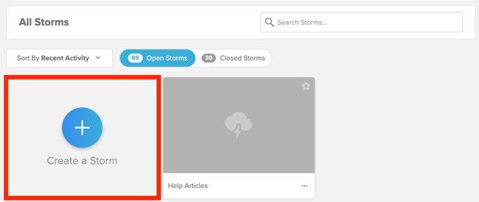 "Create a Storm" highlighted on the dashboard