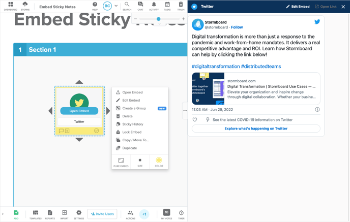 Stormboard Embed Sticky Note Preview Panel Screenshot