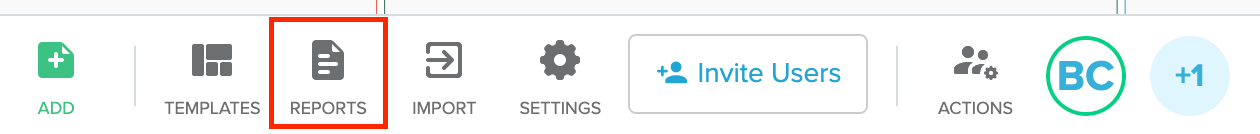 Reports icon highlighted in the dashboard toolbar