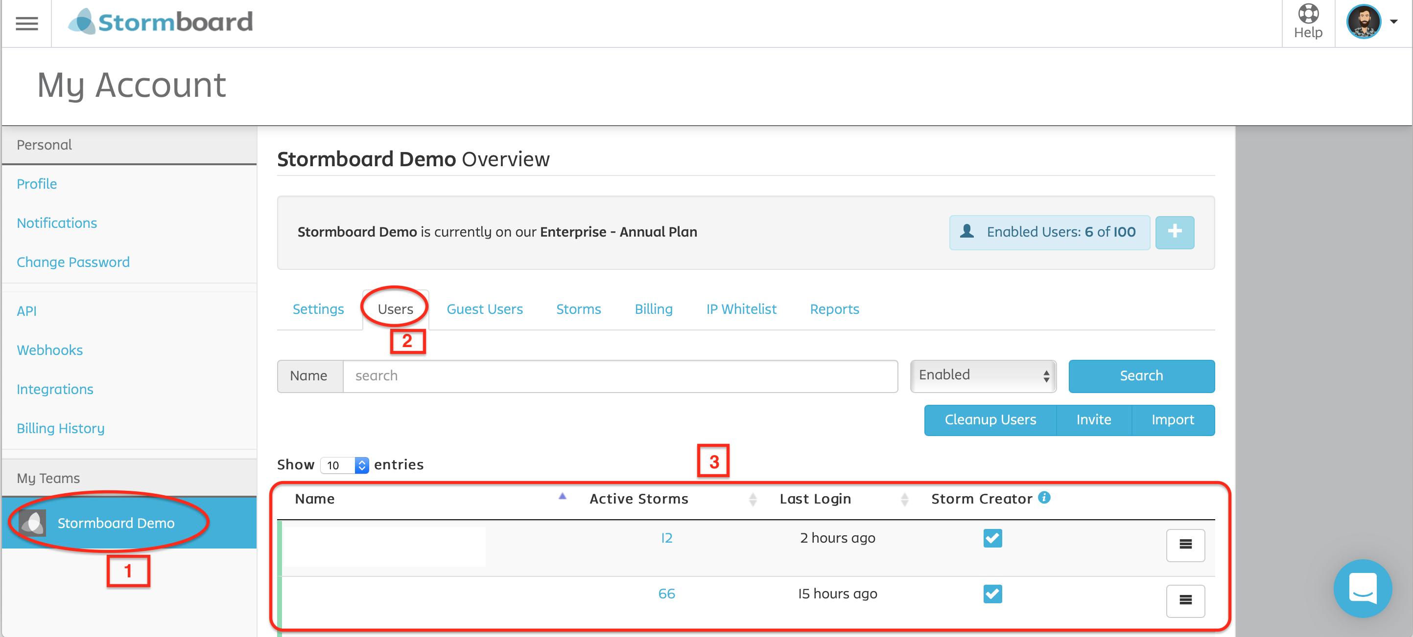 Accessing list of user on your bill via my account settings page