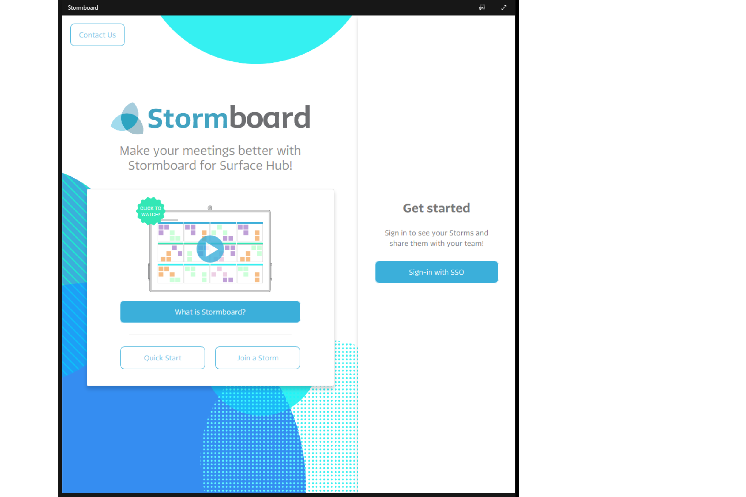 Stormboard homepage on a Microsoft Surface Hub