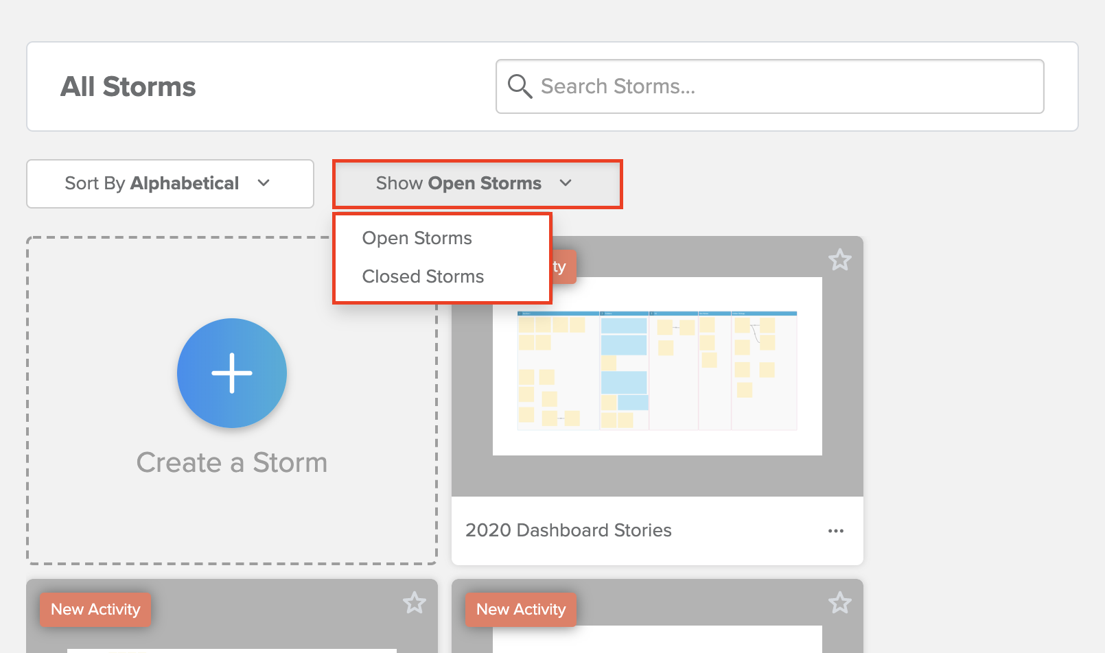 Open and closed storms