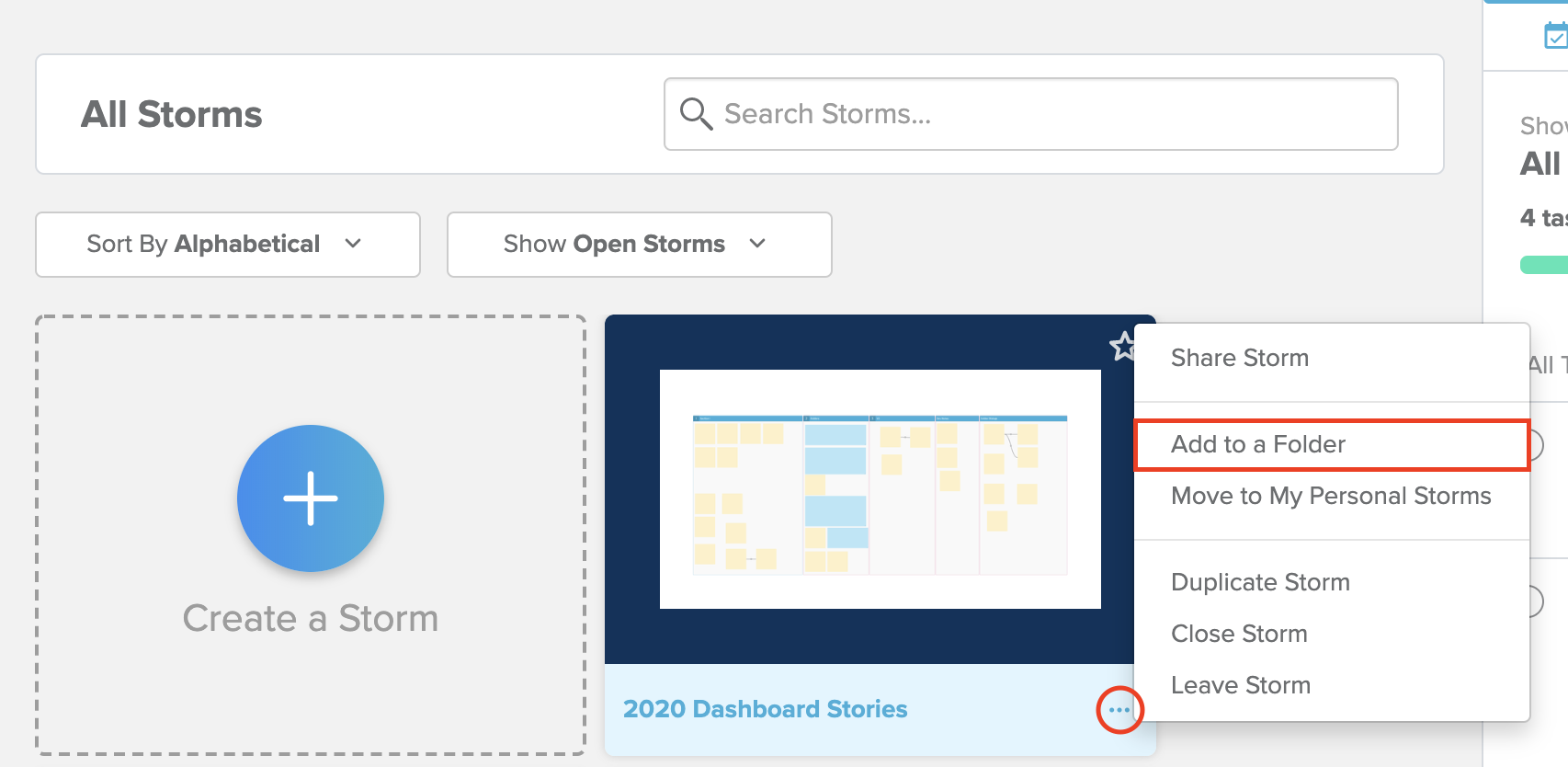 Dialog box for storm sorting