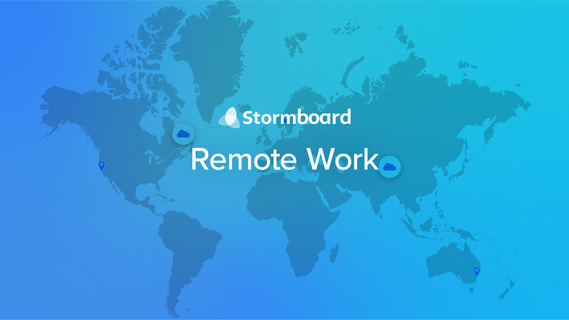 Stormboard for remote work overlaid on a blue map background