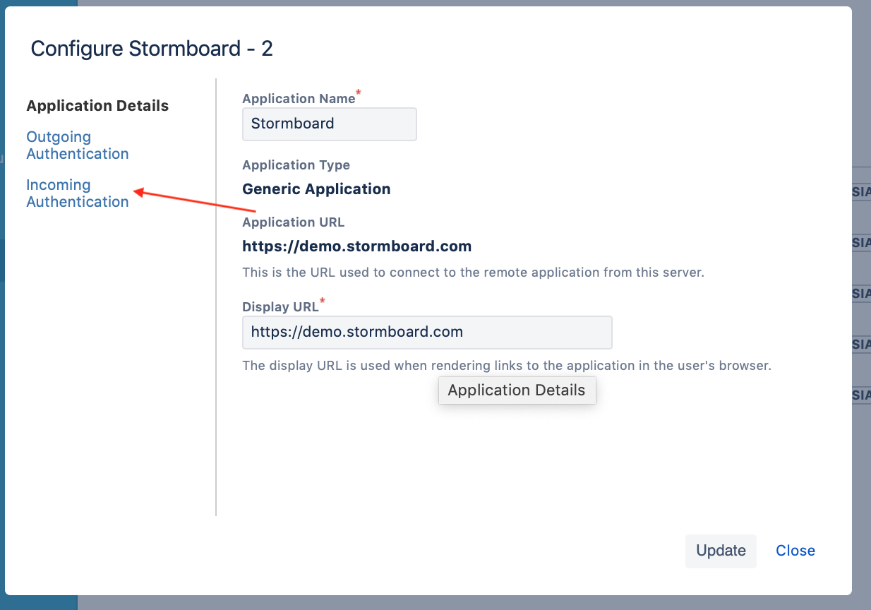 Incoming Authentication page