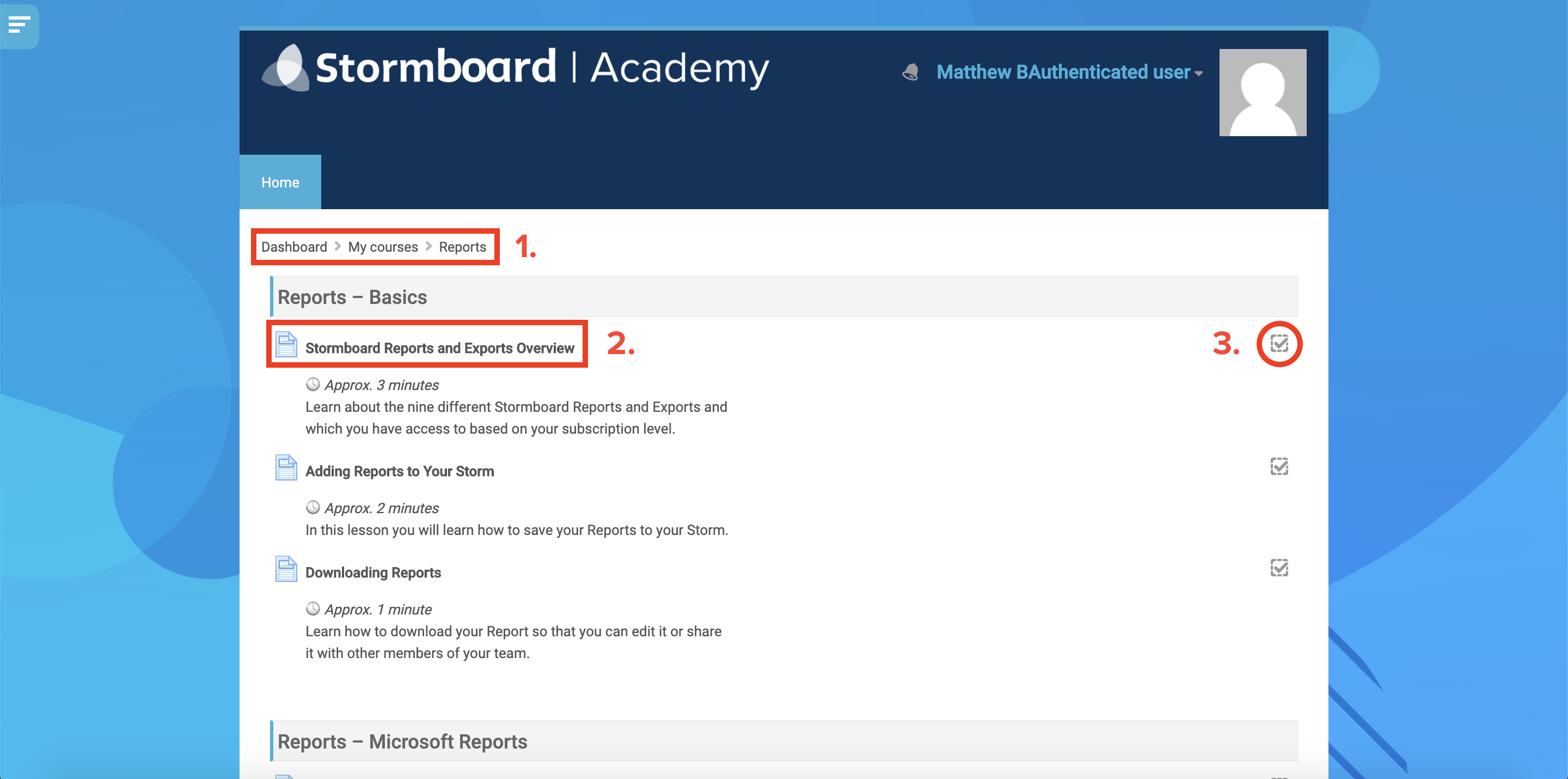 Stormboard Academy course view