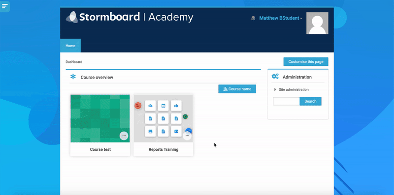 GIF showing Stormboard Academy dashboard