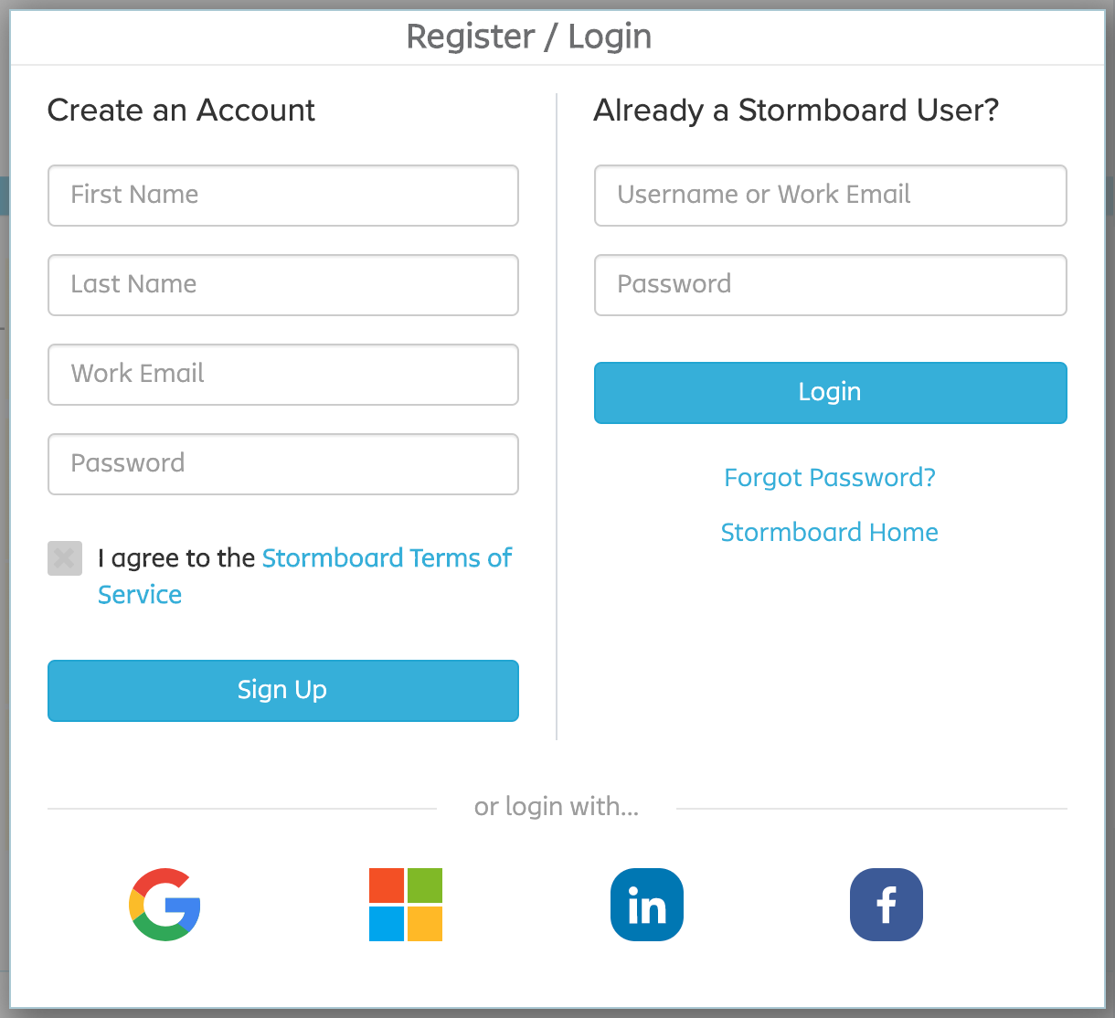 Register / Login pop up prompt