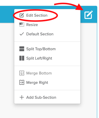Highlighted "Edit Section" in editing dropdown menu
