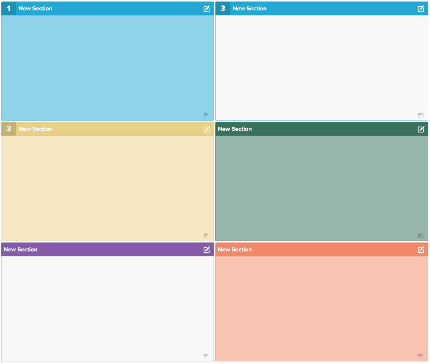 Multiple template sections with different colors
