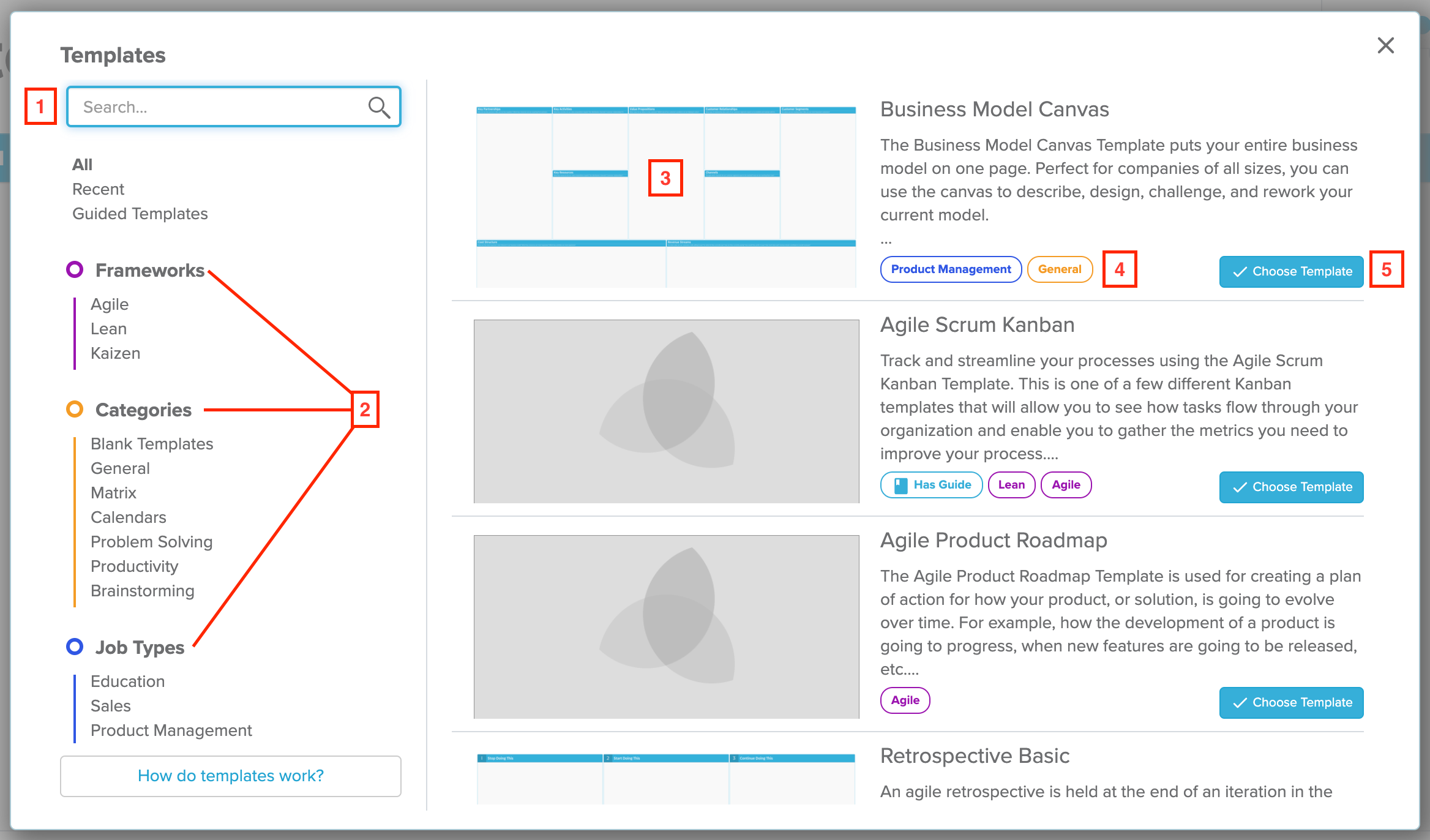 choosing a template from the template gallery