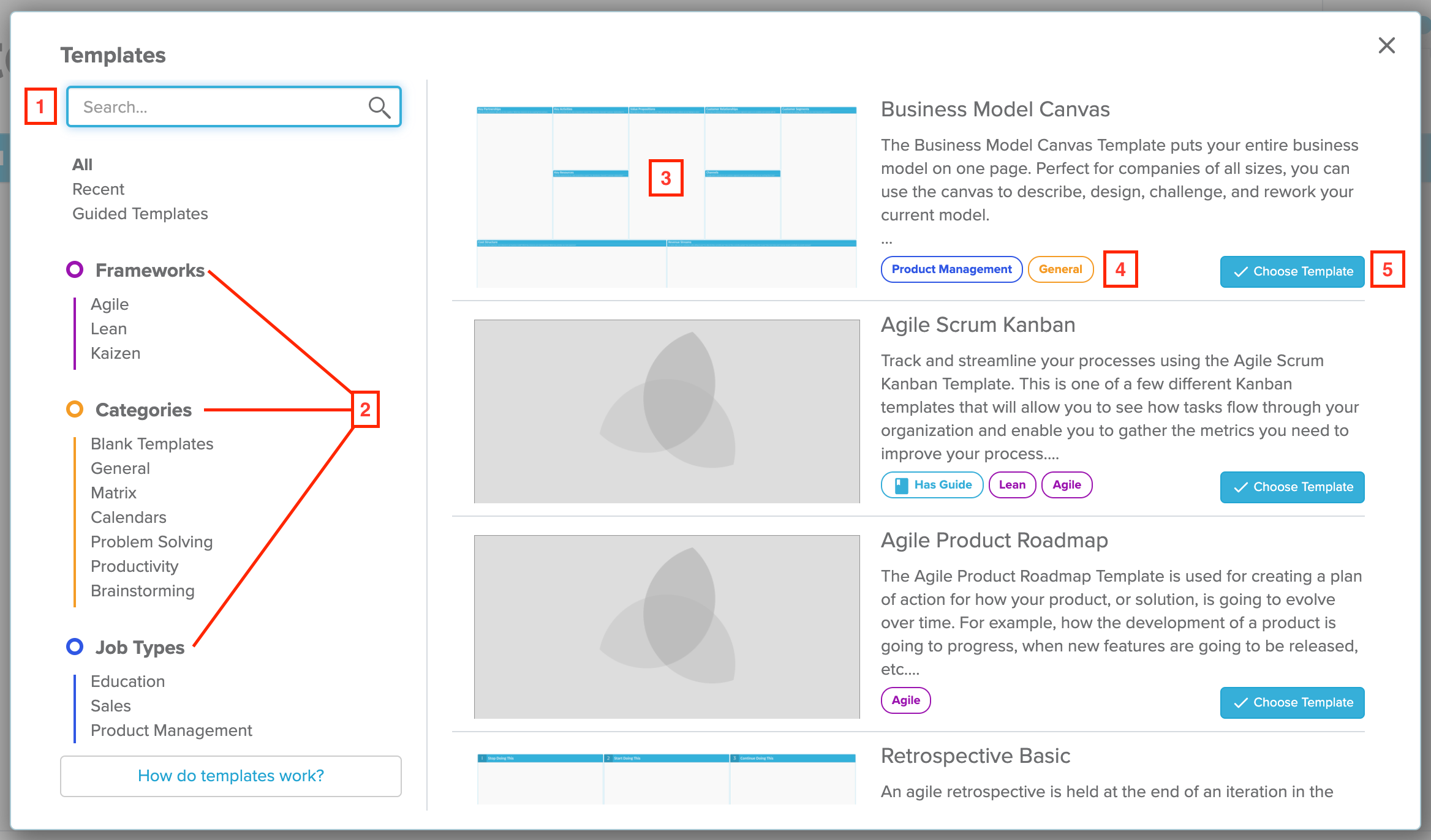 Choosing a template from the template gallery