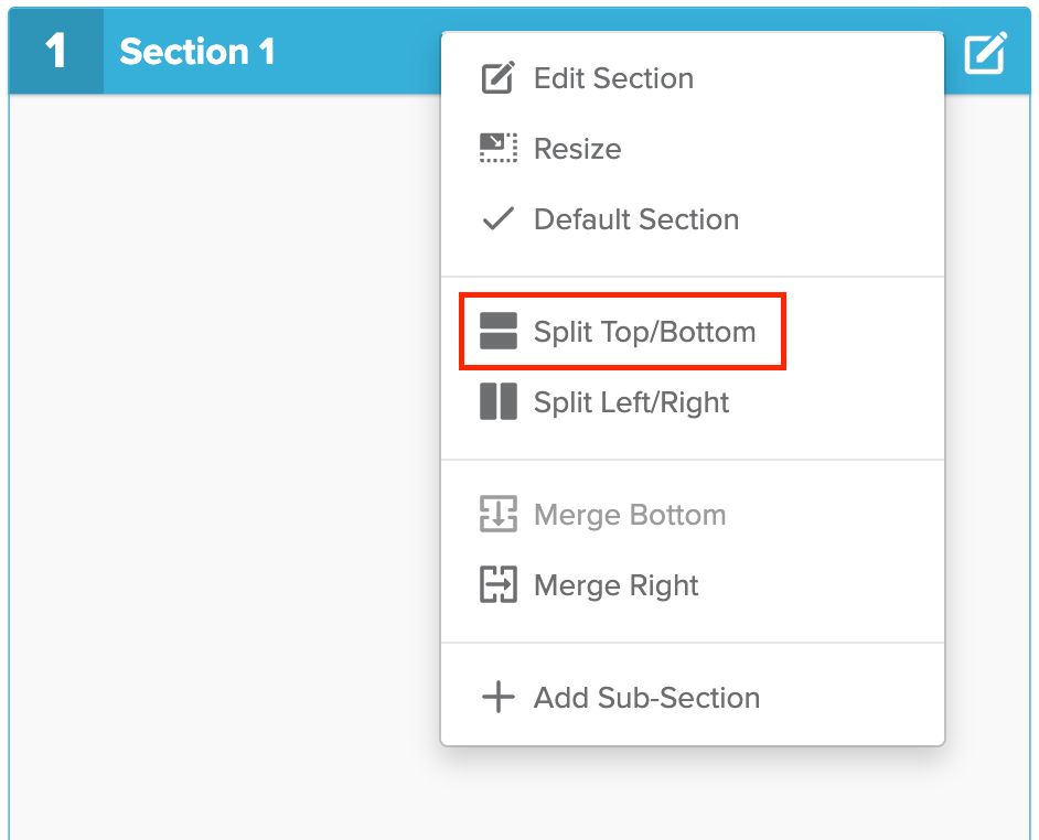 Edit drop down menu on a blank Storm section