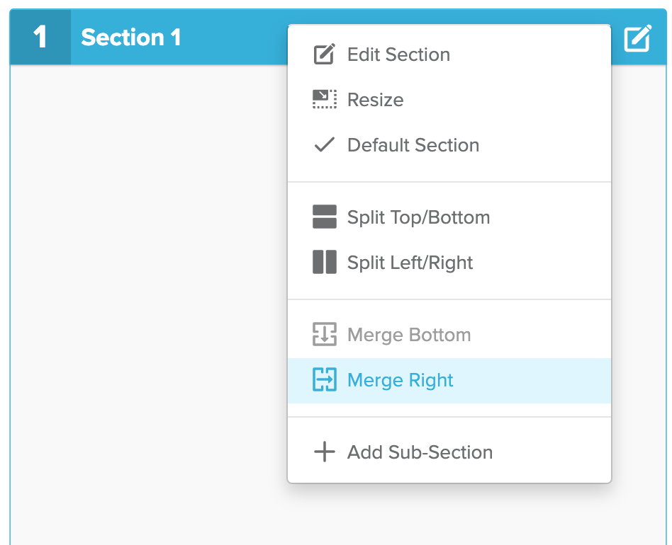 Merging a section right using the Edit section drop down menu