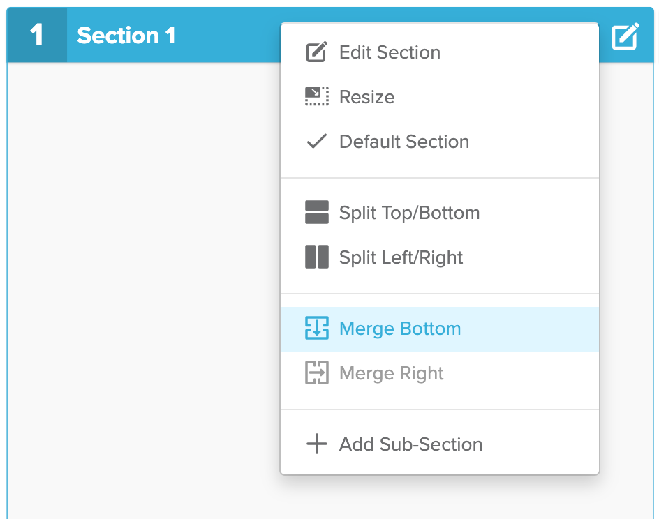 Merging bottom section using the Edit section drop down menu