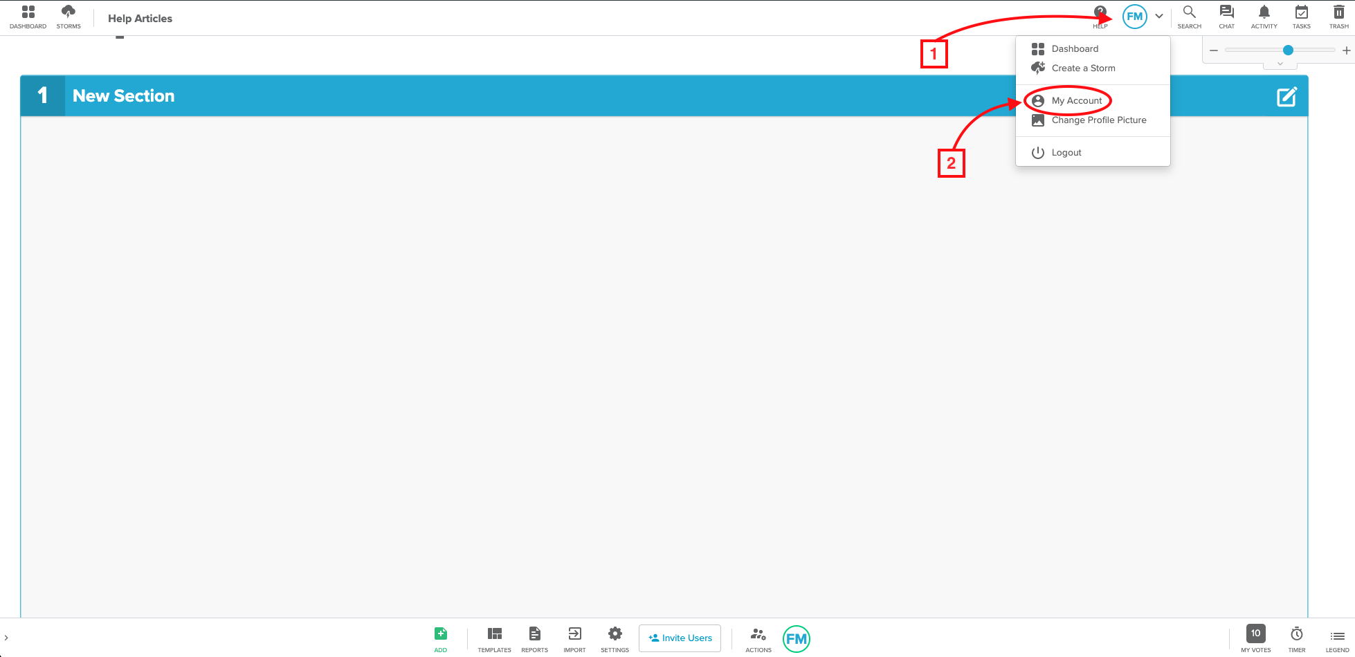 Blank Storm with Account area highlighted