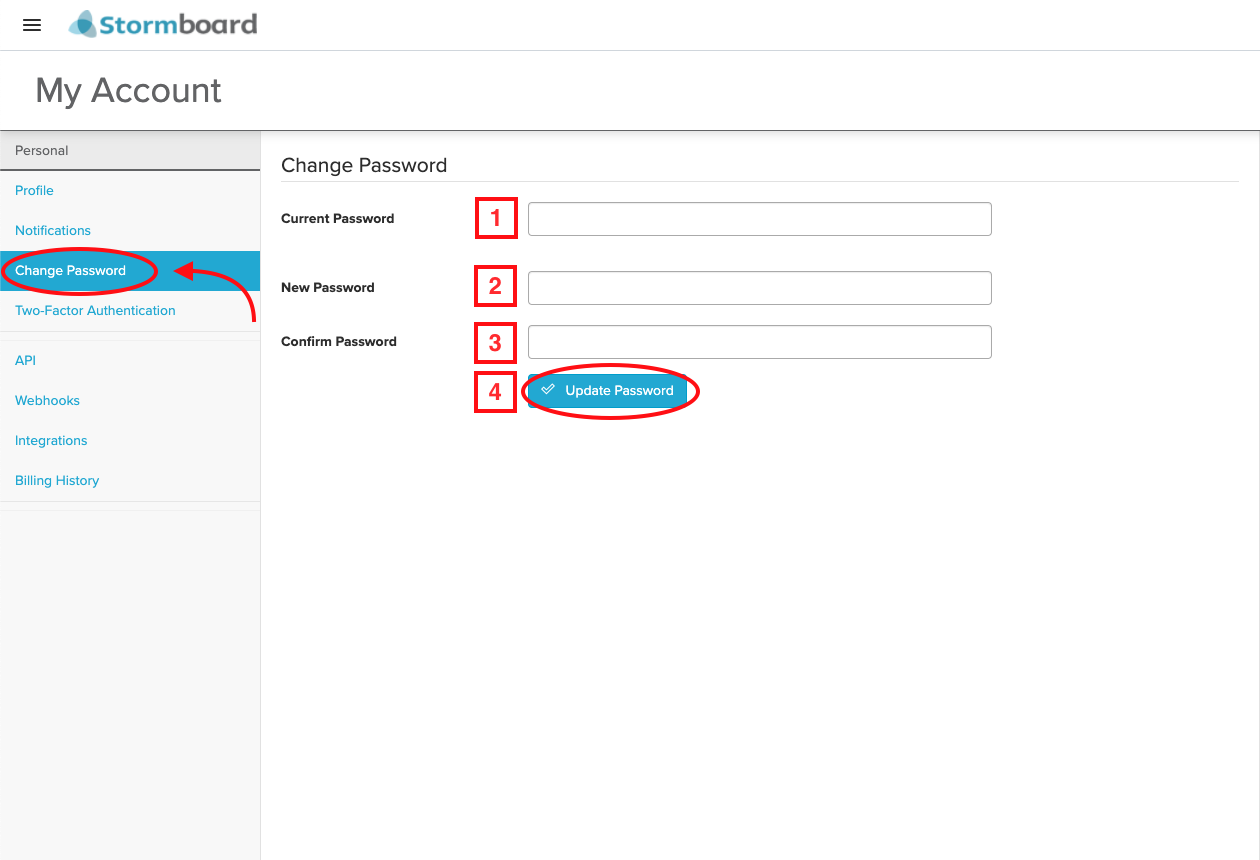 Changing password via account settings