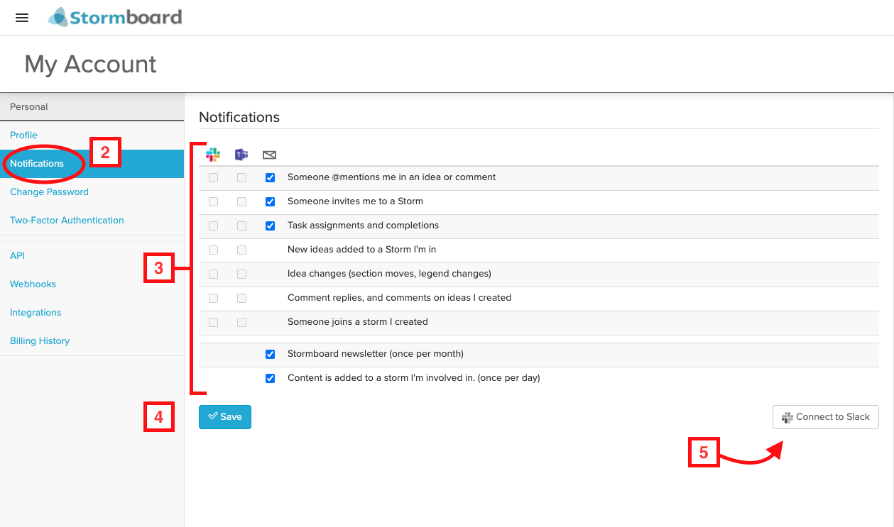 Notifications settings menu