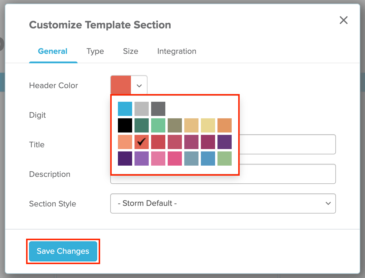 Customizing template section colors