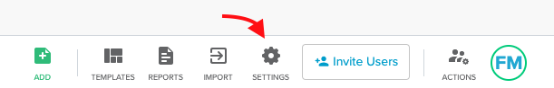 Highlighted settings icon in toolbar
