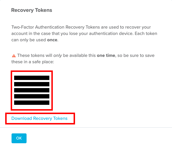 Downloading recovery tokens