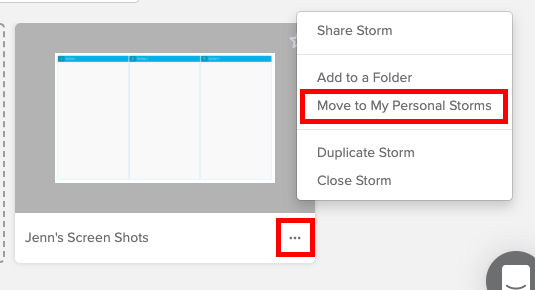 Moving a storm from the dashboard to a personal storm