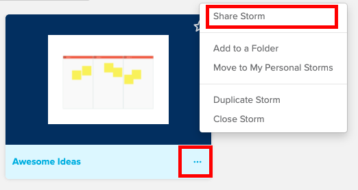 Share Storm option in Stormboard dashboard
