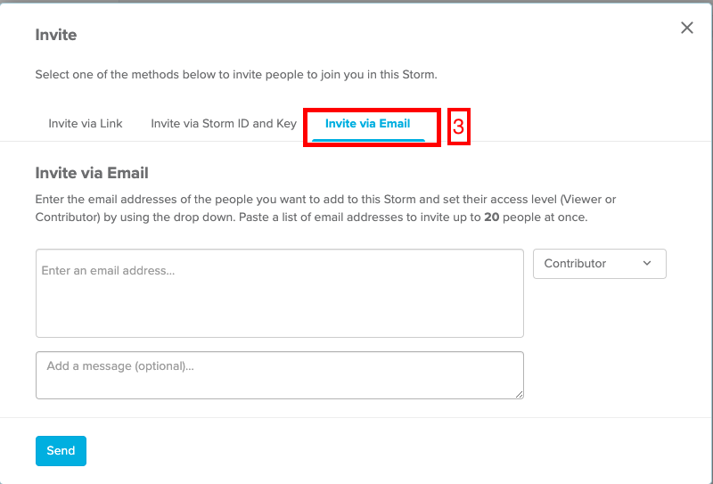 Email invite option for Storm sharing