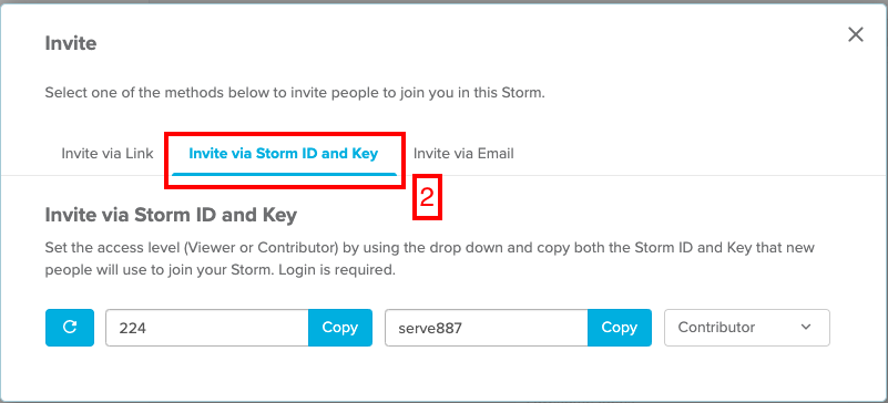 Invite via unique Storm ID and key option