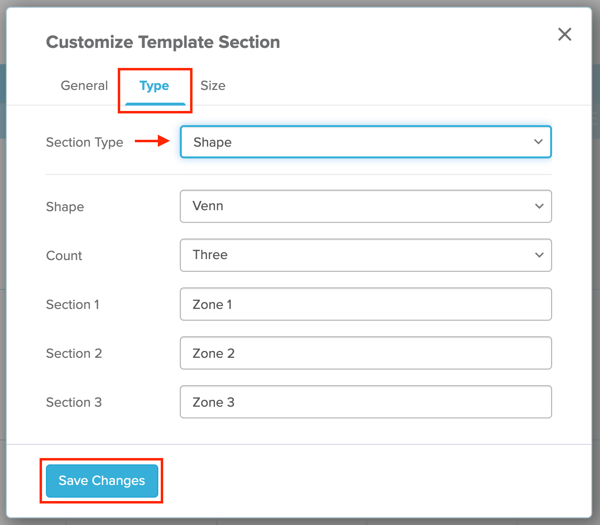Changing a section type in Stormboard