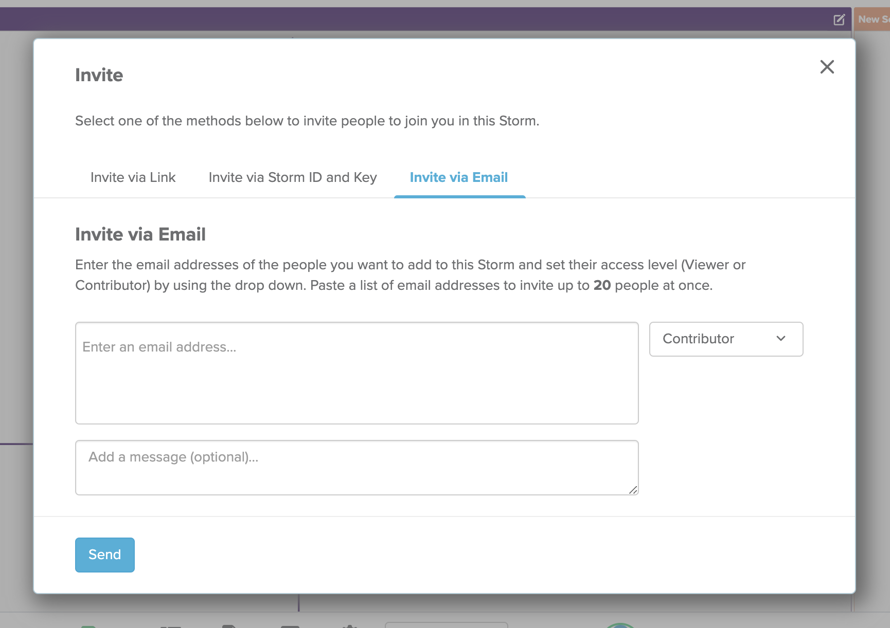 inviting users via email in-storm