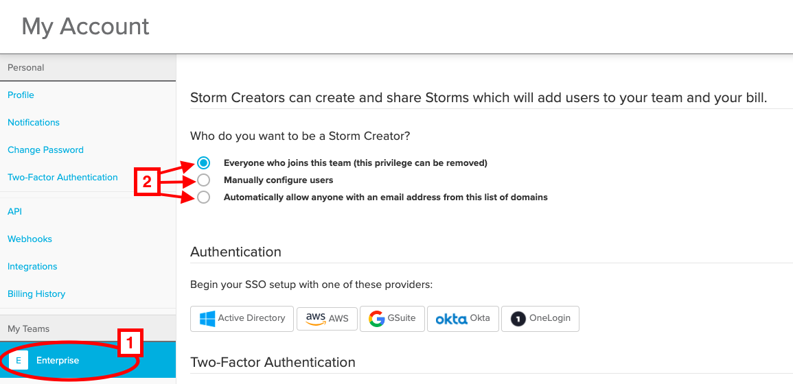 Enabling storm creator rights