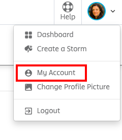 Drop down menu with my account selected