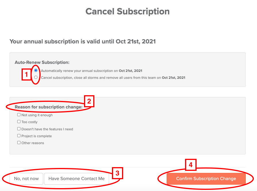 Cancel subscription prompt page