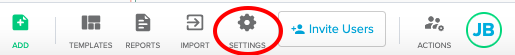 Settings icon highlighted in toolbar