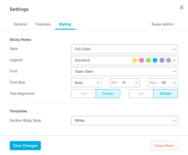 Styling tab in the settings menu