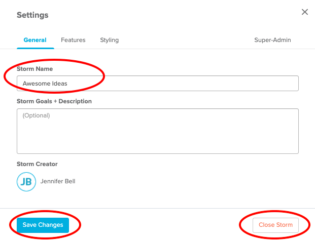 Editing the Storm Title via the Settings menu