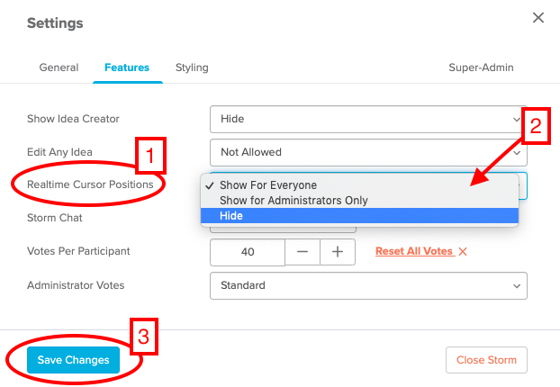 Editing Realtime Cursor Positions through the settings menu