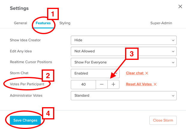 adjusting votes per participant in a menu