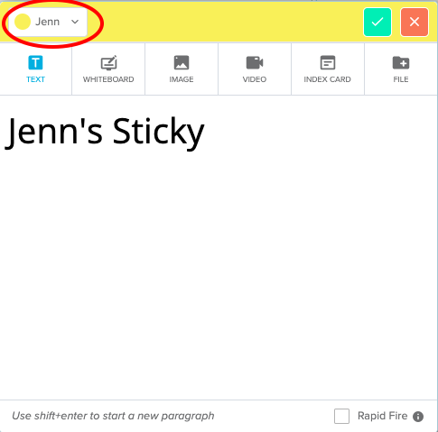Assigning yellow sticky notes to user named Jenn