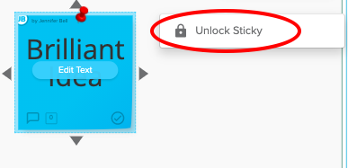 Unlock Sticky highlighted in the Sticky editing menu