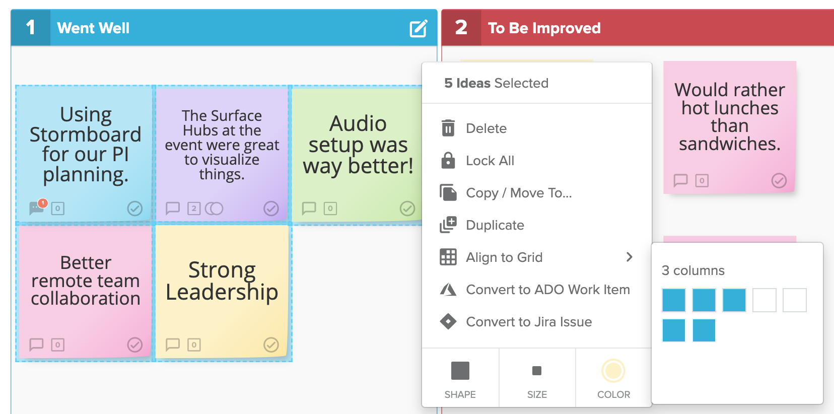 Example of Stickies aligned to grid