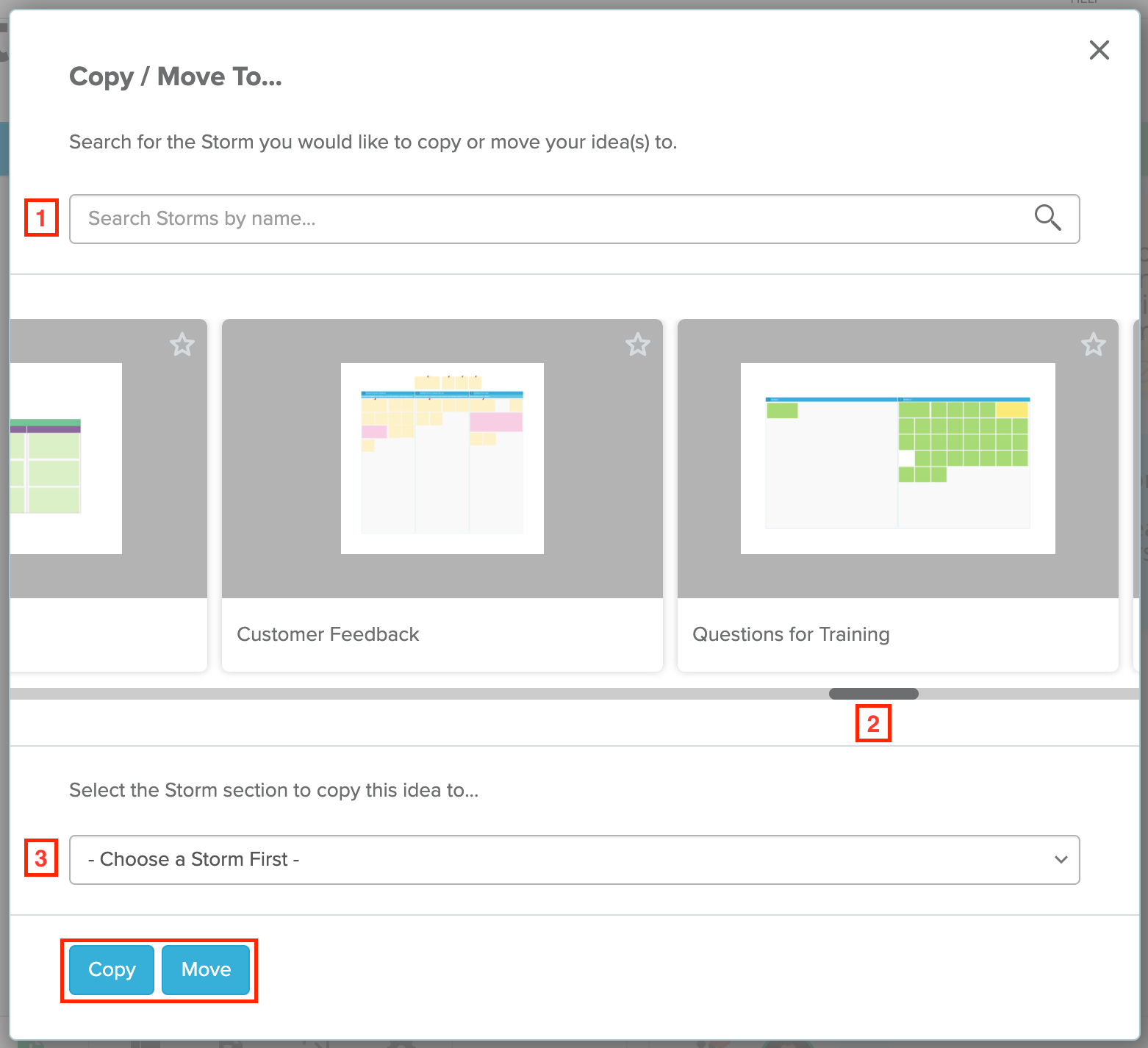 Select a storm to move your copied stickies to