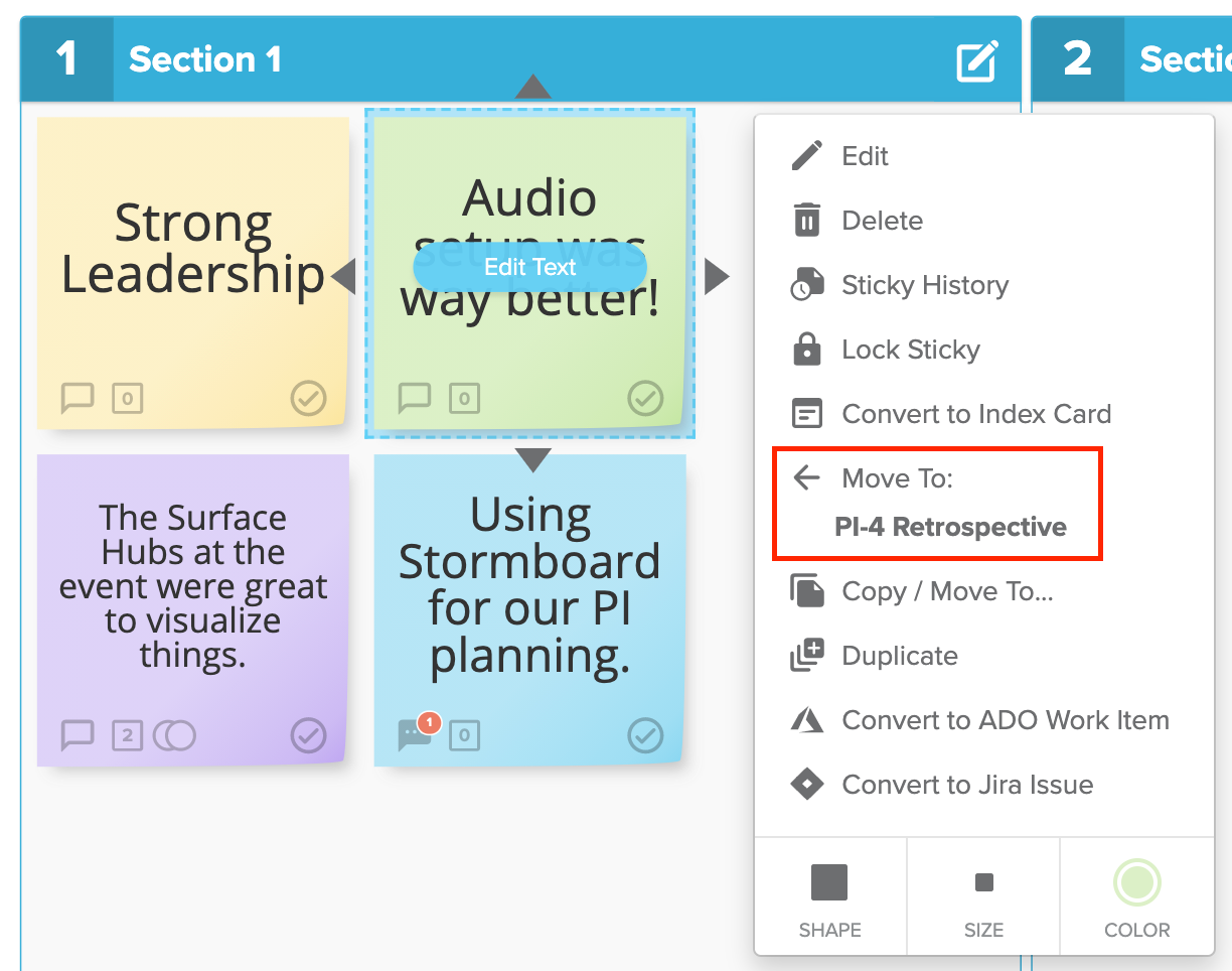 Selecting a Sticky and using the "Move to" option to remove from an Index card