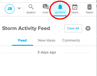 Activity icon highlighted above Storm activity feed