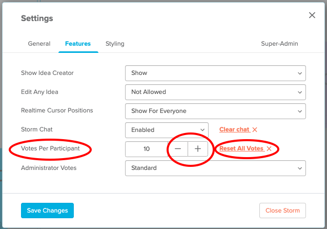 Votes Per Participant highlighted in the settings menu