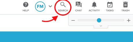 Search Icon highlighted in the dashboard toolbar