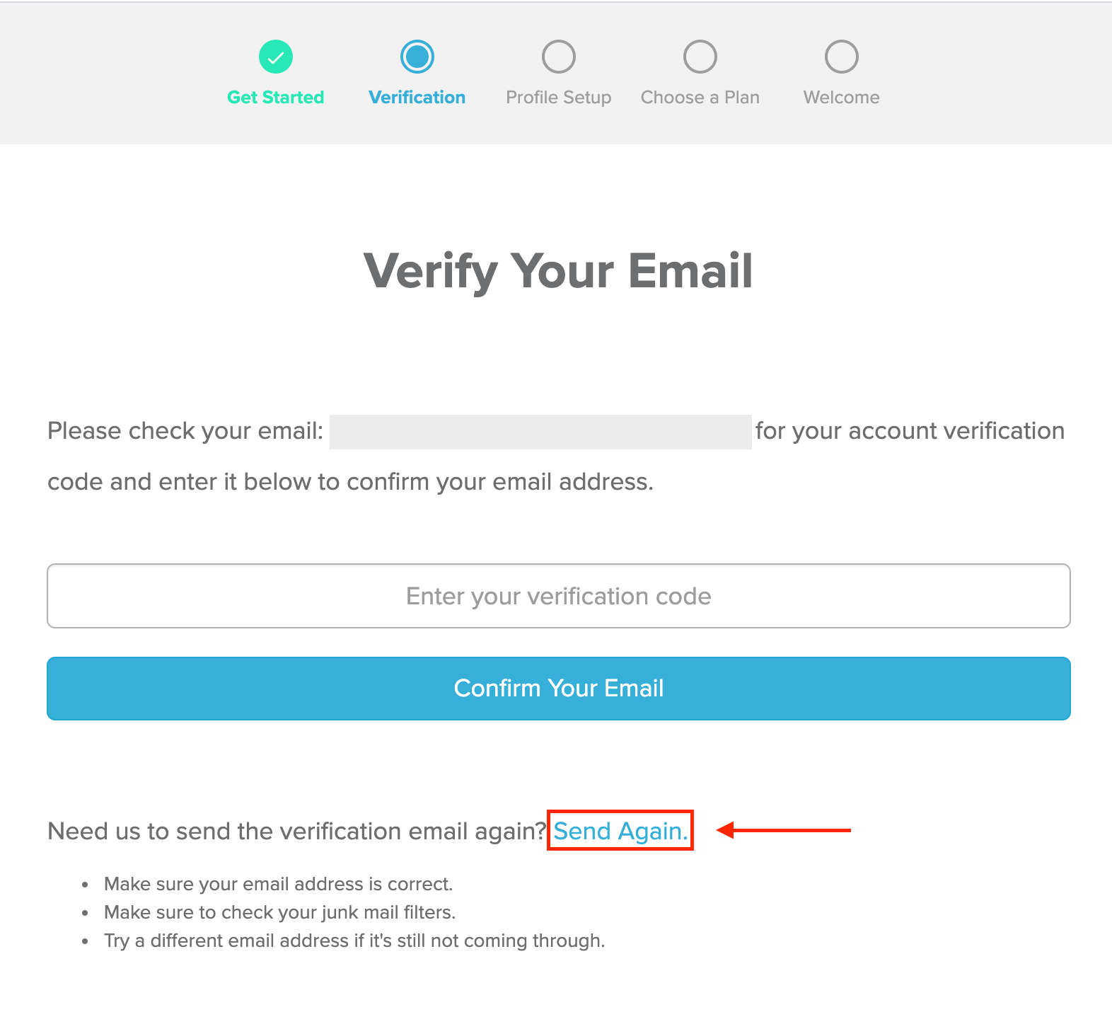 Verify your email page